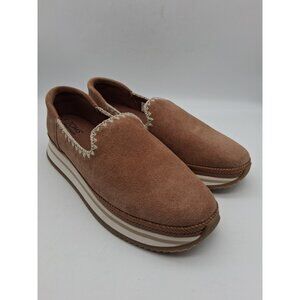 Toms Tan Leather Suede Platform Shoes Womens 11 Stitching Embroidered